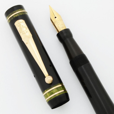 Mabie Todd Swan 142/54 Fountain Pen - BHR, Green Marble Band
