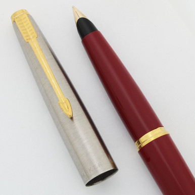 Parker 45 Classic Fountain Pen - Red, Steel Cap w GT, Medium 10k