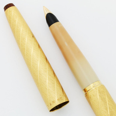 Parker ゴールド 万年筆 Parker 45 Lady Fountain Pen - Gold Brocade w Woodgrain-Effect Ends