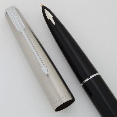 Parker 61 Fountain Pen - Mark II, Black w Lustraloy Cap, Fine 14k