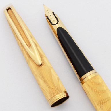 WATERMAN C/F モアレ Waterman CF Fountain Pen (1950s) - Gold Moire, C/C, 14k Fine Nib