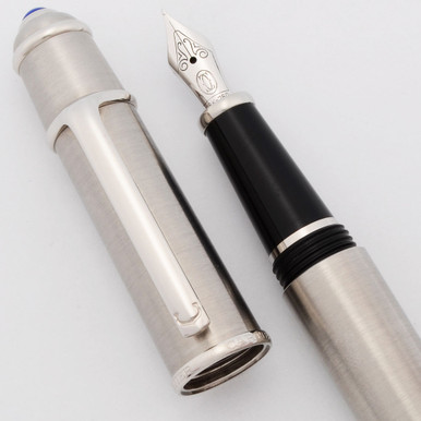 Cartier Diabolo Fountain Pen - Full Size, Brushed Steel w/Blue Top