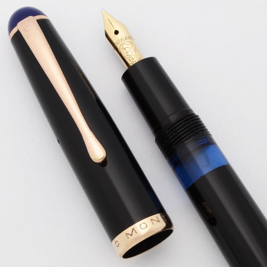 Montblanc 342 Fountain Pen (1950s) - Black w Blue Cap Top, Piston