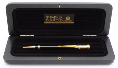 Parker Duofold (Modern) Ballpoint (1990) - Black w Gold Trim (Near