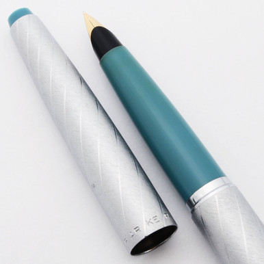 Parker 45 Lady Fountain Pen (1967) - Silver Brocade w Turquoise, C