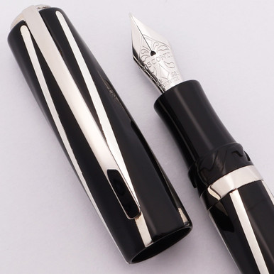 Visconti Divina Midi Fountain Pen - Black & Silver, 14k Fine