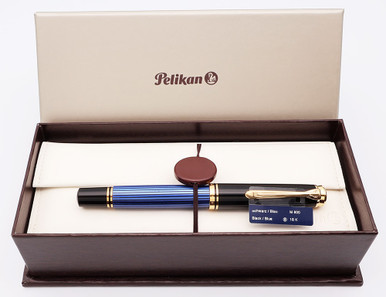 Pelikan M800 Souveran Fountain Pen - Blue and Black, Broad 18c (Excellent +  in Box, Works Well) - Peyton Street Pens