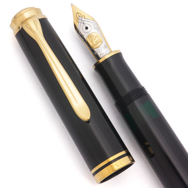 Pelikan M800 Souveran Fountain Pen - Black, Gold Trim, Oblique