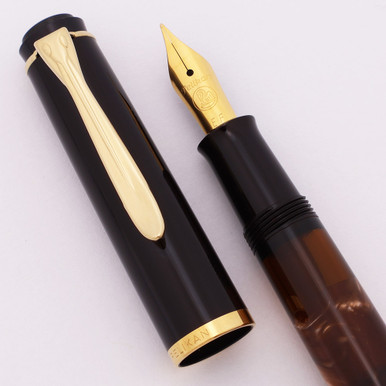 Pelikan M200 Fountain Pen - Brown Marble w Black Cap, Piston