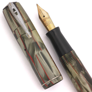 TosdnuosC4 WATERMAN Waterman Thorobred Fountain Pen (1930s) - Grey Marble w/ Red