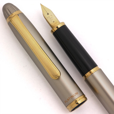 Platinum Slim Metal Fountain Pen - Satin w GT, C/C, Fine 14k Nib