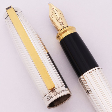 S T Dupont Fidelio Fountain Pen - Sterling Silver Lined, 14K Broad