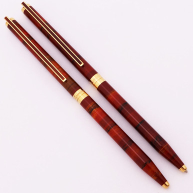 S T Dupont Classique Ballpoint Pen and Pencil Set (1970s) - Red