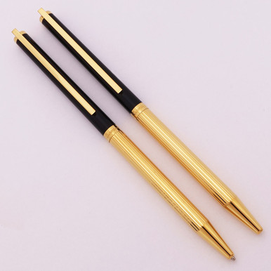S T Dupont Classique Ballpoint and Pencil Set - Black and Gold