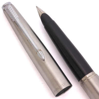 Parker 45 Flighter Fountain Pen (1982)- Brushed Steel w CT, C/C