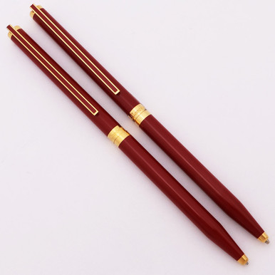 デュポン クラシック Laque de Chine ブラウンマーブル 回転式 S T Dupont Classique Ballpoint and Pencil Set (1970s)- Red Lacque