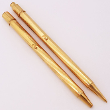 Must de Cartier Ballpoint and Pencil Set - Gold w Lined Pattern