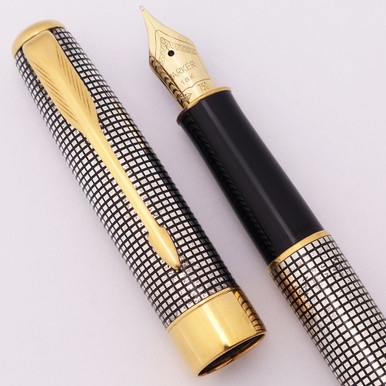 Parker Sonnet Cisele Fountain Pen (1998) - Sterling Silver Grid w
