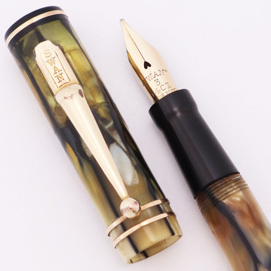 Mabie Todd Swan 242/49 Fountain Pen - Black and Pearl, Fine