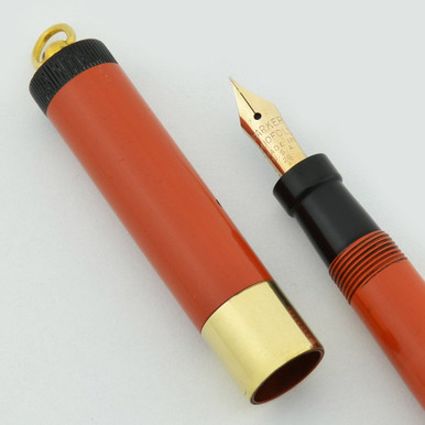 Parker Lady Duofold Deluxe Ring Top Fountain Pen - Red, Wide Band