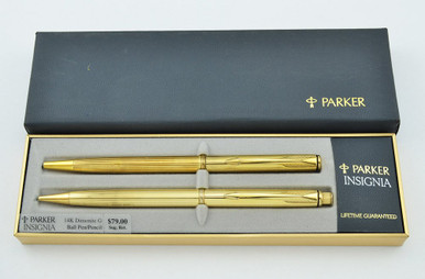 Parker Insignia Ballpoint & Pencil Set - Gold Plated, Lined Design