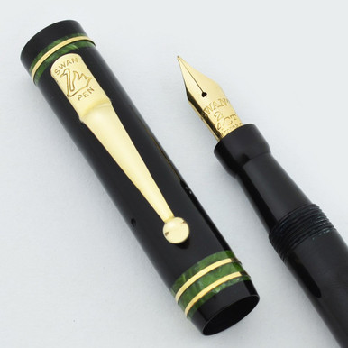 Mabie Todd Swan 142/54 Fountain Pen - BHR, Green Band, Extra Fine