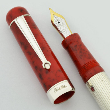 Delta Nautilus Fountain Pen - Sterling Silver and Red Resin, 18k