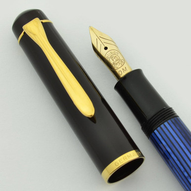 Pelikan M400 Fountain Pen - Old Style (1995), Blue Striped, 14k