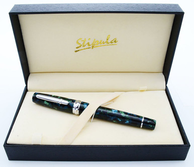 Stipula Novecento Fountain Pen - Aqua Celluloid, Sterling Trim
