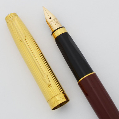 Parker 75 Custom Fountain Pen - Gold Lined Cap, Red Lacquer, FINE