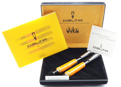 筆記具 Delta Dolce Vita Delta Dolcevita Papillon Pen Set - Yellow Resin, Sterling