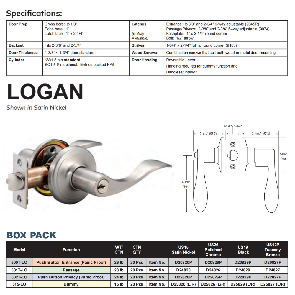 Logan Privacy Leverset, (Pushbutton) - Delaney Hardware