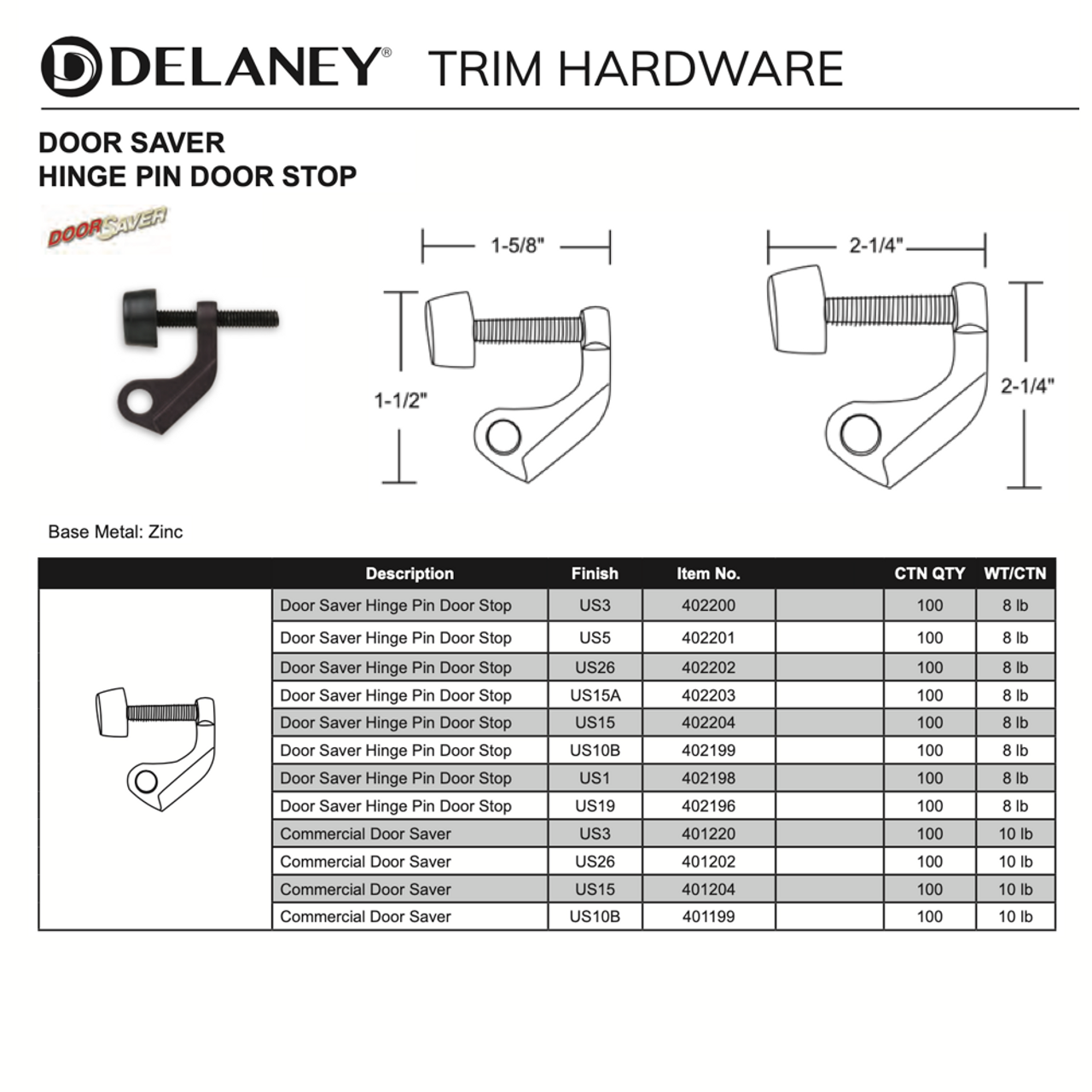 DoorSaver Hinge Pin Door Stop - Delaney Hardware