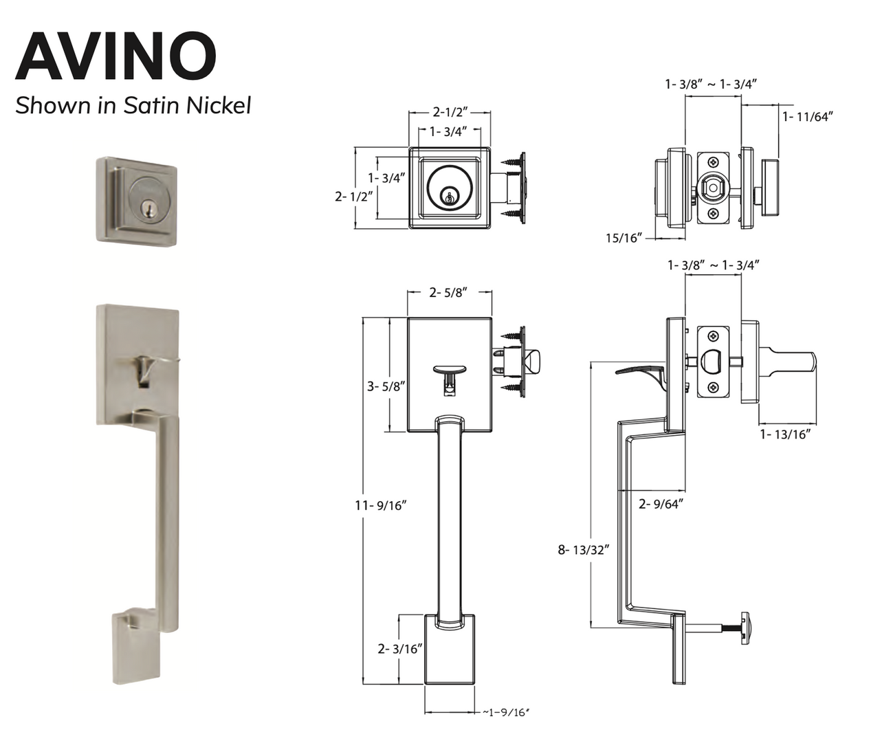 Avino Handleset with KP300 Deadbolt, Black (US19) - Delaney Hardware