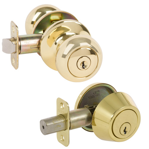 Saxon Entry Knobset with Deadbolt Combo, Polished Brass (US3)