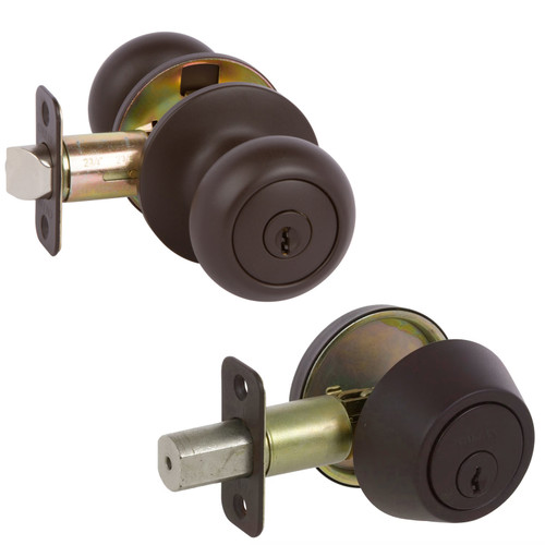 Saxon Entry Knobset with Deadbolt Combo, Oil Rubbed Bronze (US10B)