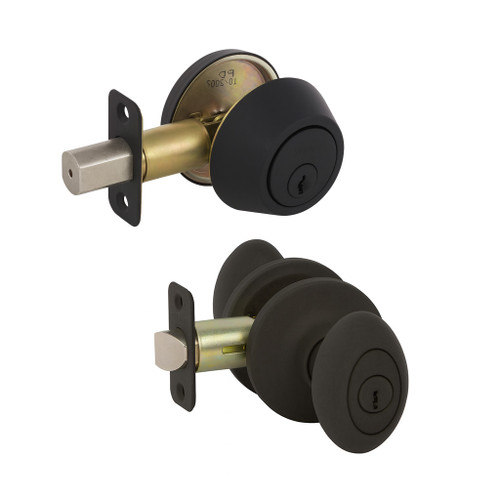 Carlyle Entry Knobset with Deadbolt Combo, Black (US19)