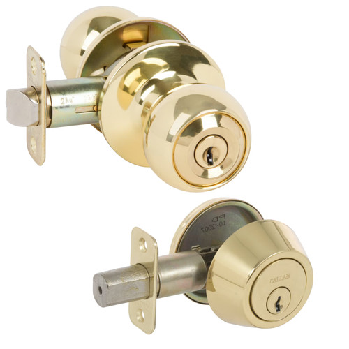 Fairfield Entry Knobset with Deadbolt Combo, Polished Brass (US3)