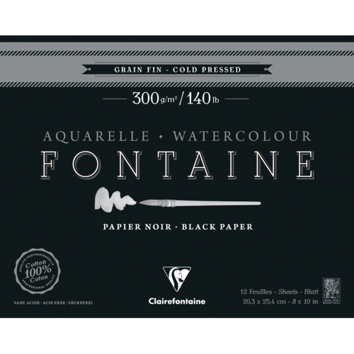 Fontaine Watercolour Paper Pad  Black 300gsm 20.3x25.4cm 