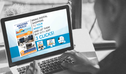 Digital promotions on a laptop.