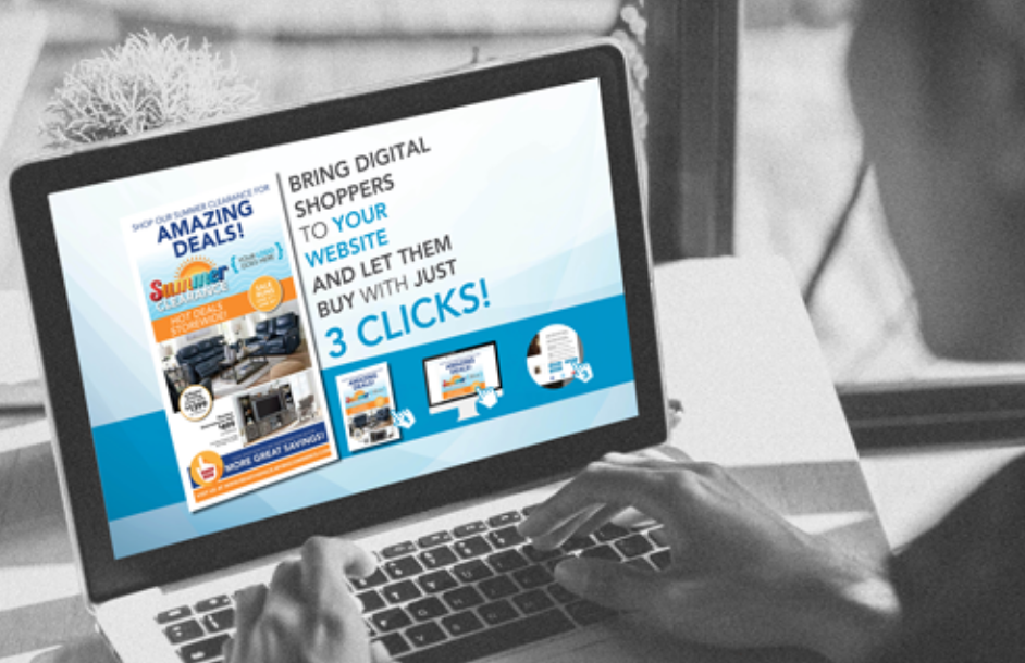 Digital promotions on a laptop.