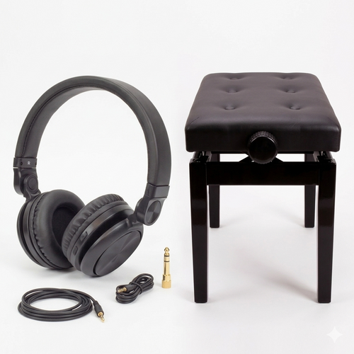 Deluxe Piano Bench and Headphones Bundle