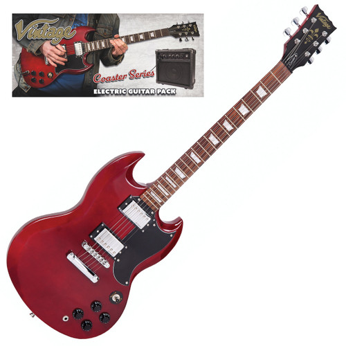 Vintage V69 Coaster Series Electric Guitar Pack ~ Cherry Red