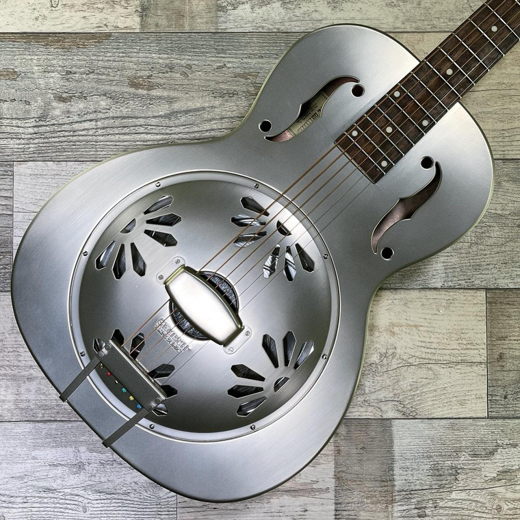Preowned Gretsch G9201 Honey Dipper - Brass-Body Resonator in Weathered "Pump House Roof"