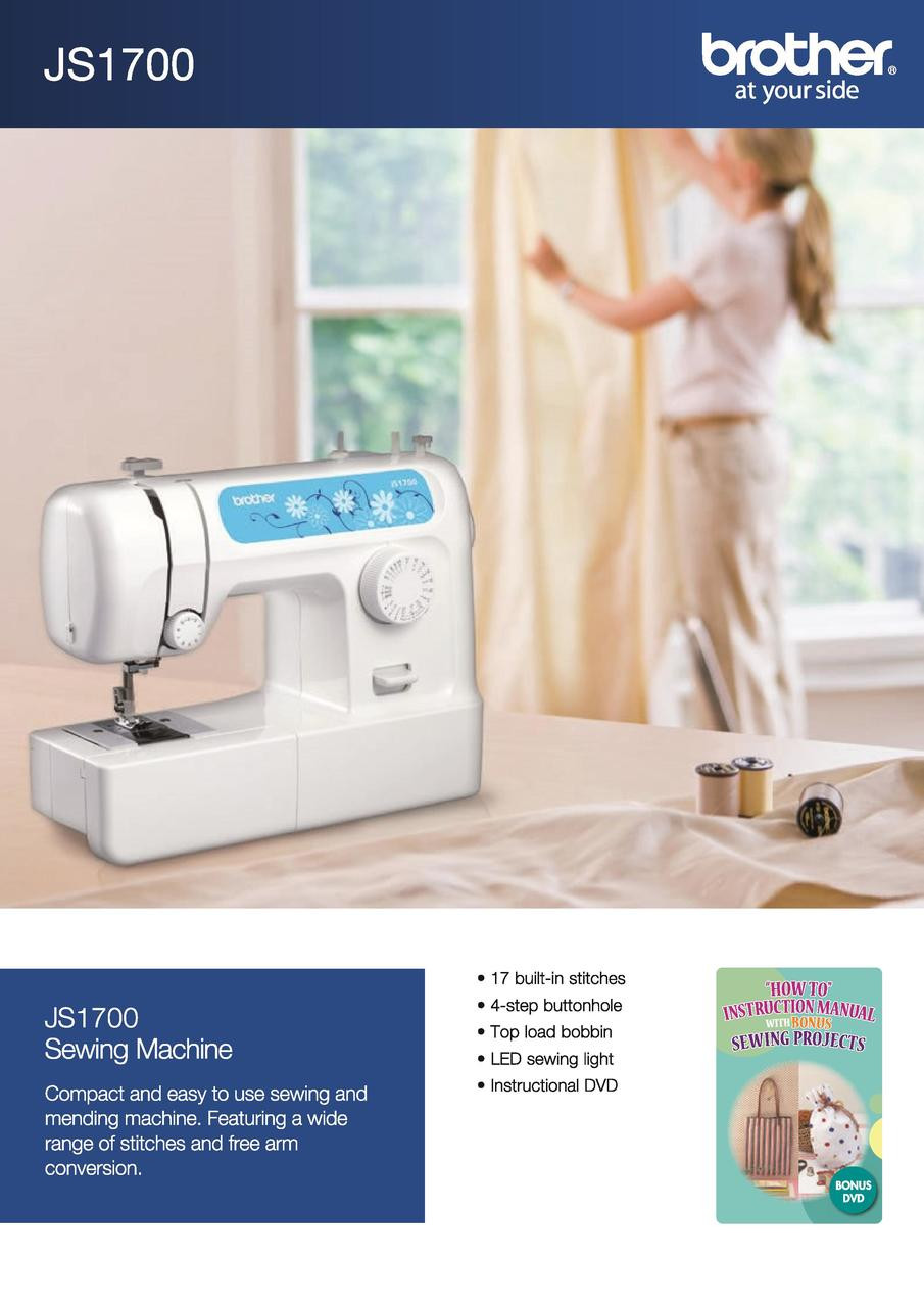 JS1700 Sewing Machine Compact and easy to use sewing and mending machine. Featuring a wide range of stitches and free arm conversion.