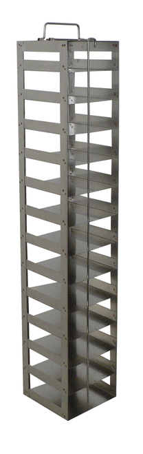 2" boxes, chest freezer rack with locking rod, 12 positions high - Laboratory Freezer Rack