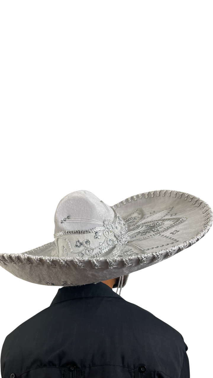 Mariachi Sombrero Charro Adult Unisex, White and Silver, Made in