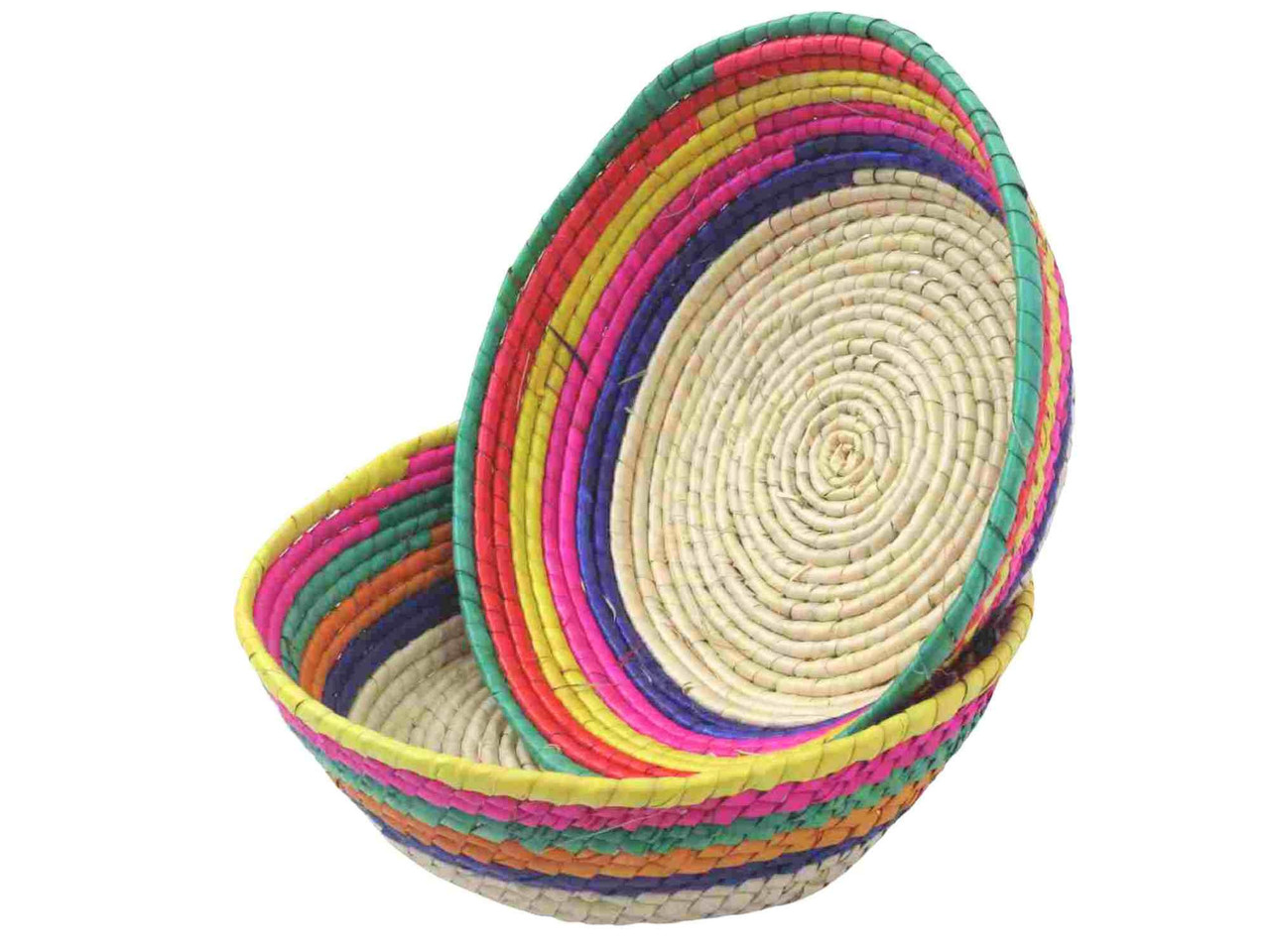 Handcrafted Mexican Palm Basket XL 2 Pack– Vibrant Spiral Design