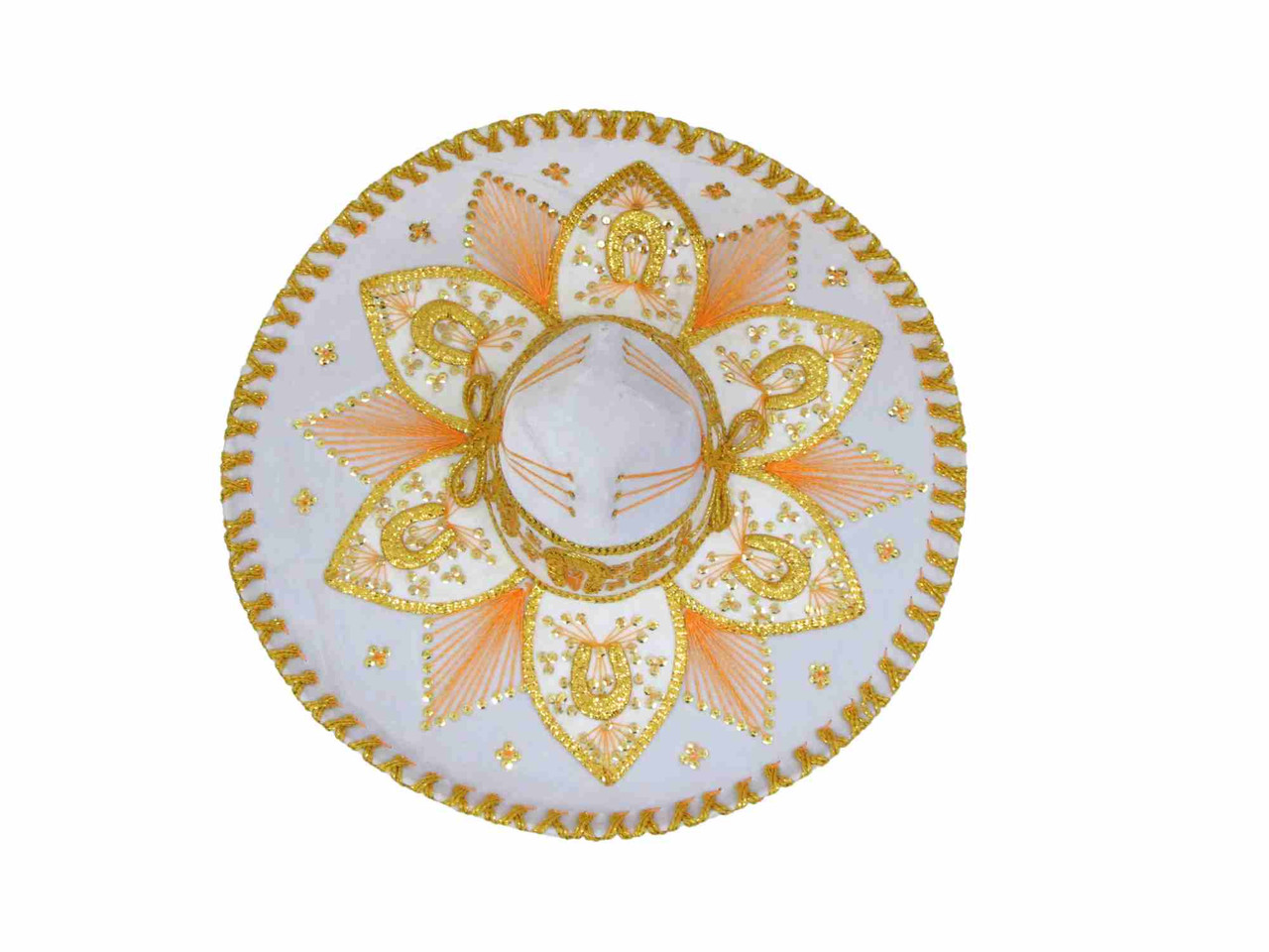 Elegant Gold and Cream Embroidered Sombrero Handmade White Velour Mariachi Sombrero With Golden  main image 4