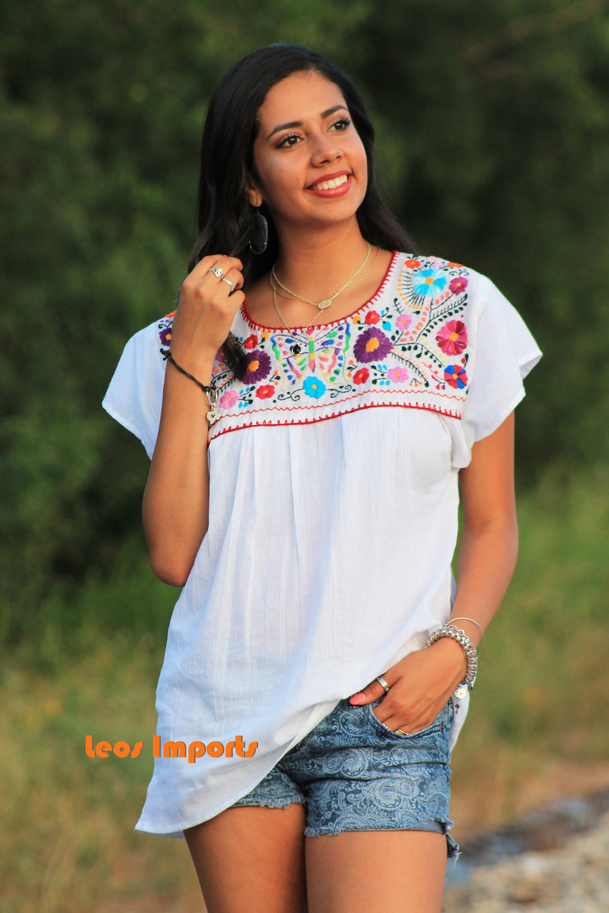 Mexican Blouse Made on a Loom. Embroidered Blouse. Dove and